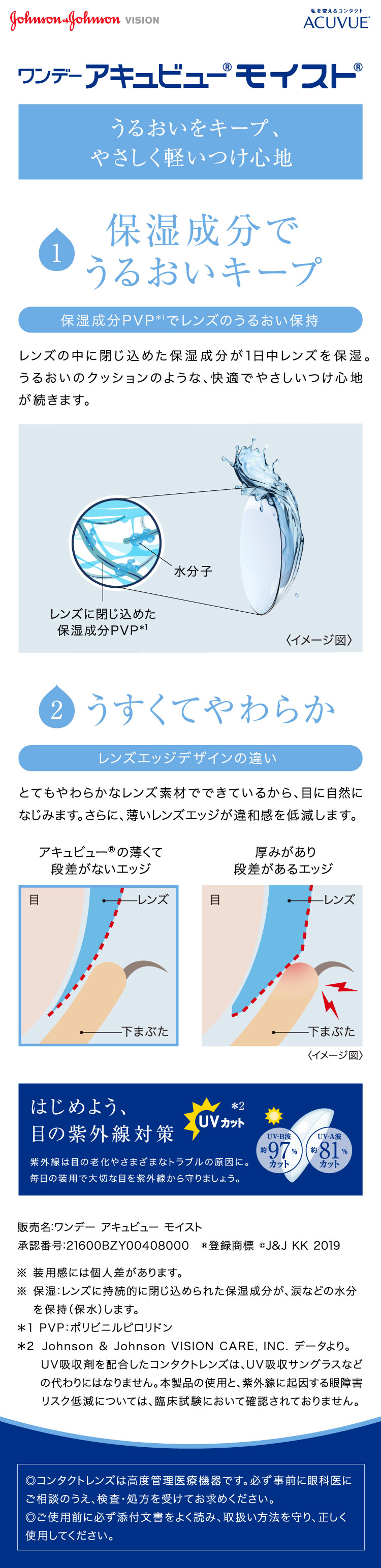 うるおいをキープ、やさしく軽い付け心地。ワンデーアキュビューモイスト